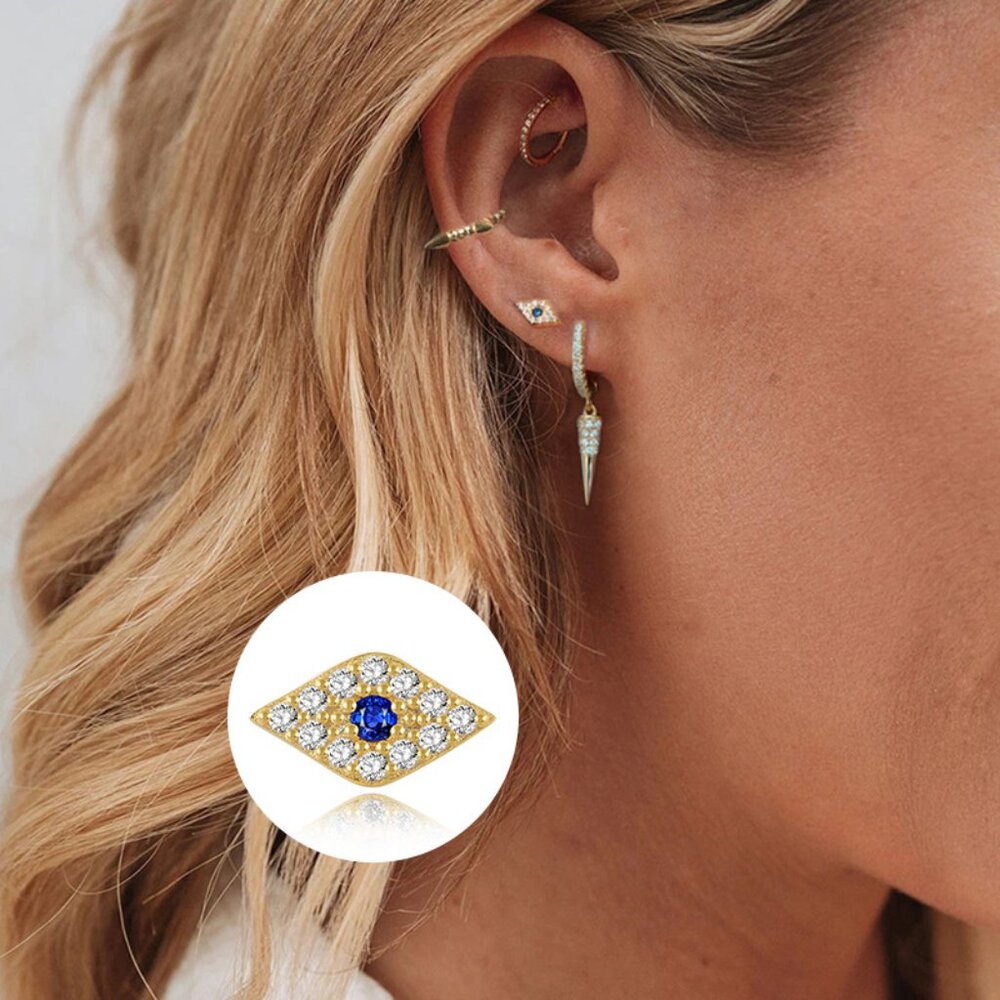 22064  925 Sterling Silver Evil Eye Stud Earrings | Minimalist Studs